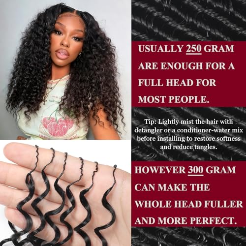 Human Crochet Hair for Black Women Deep wave Crochet Human Hair Bundles 18 Inch 50g Pre-Separated Feather Crochet Human Hair Deep Wavy Invisible Crochet Hair Extensions 40 Strands Natural Black
