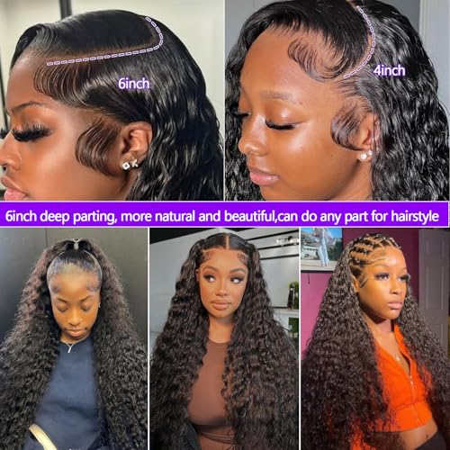 Lemoda 13x6 Water Wave Lace Front Wigs Human Hair 20 inch HD Lace Brazilian 15A Deep Wave Frontal Wigs 180% Density 13x6 Curly Human Hair Wig with Baby Hair Glueless Water Wave Wig For Black Women