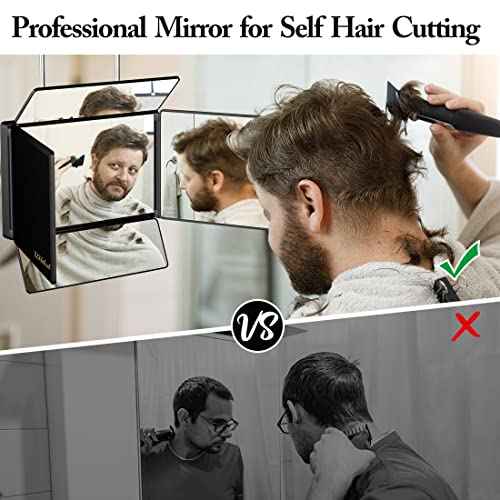 UHdod 5 Way Mirror for Hair Cutting with LED Light, 360¡Æ Barber Mirrors with Adjustable Height Brackets, Makeup Mirror for Self Cut, Shaving, Grooming, Good Gifts for Men Women