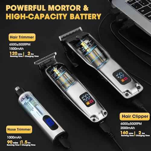 Hair Clippers for Men,4 in 1 Professional Hair Clippers T-Blade Trimmer Electric Foil Shaver Nose Hair Trimmer Set,Cordless Barber Hair Cutting Men¡¯s Grooming Kit LCD Display Gifts (Silver)
