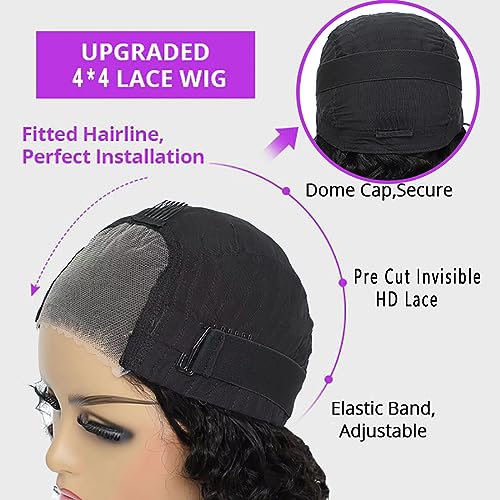 Wear and Go Glueless Wigs Human Hair Pre Plucked Pre Cut for Beginners Deep Wave Lace Front Wigs Human Hair Upgraded No Glue Ready To Wear 4x4 Lace Closure Glueless Wigs for Women 18 Inch
