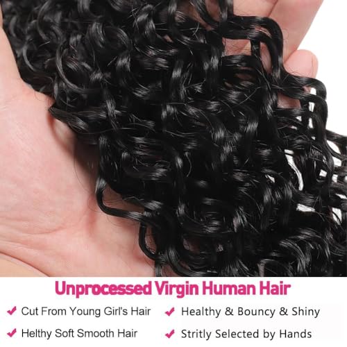 Water Wave Human Hair Bundles Single 32 Inch Brazilian 12A 100% Virgin Double Weft Wet and Wavy Quick Weave for Women, Black Color, 100g