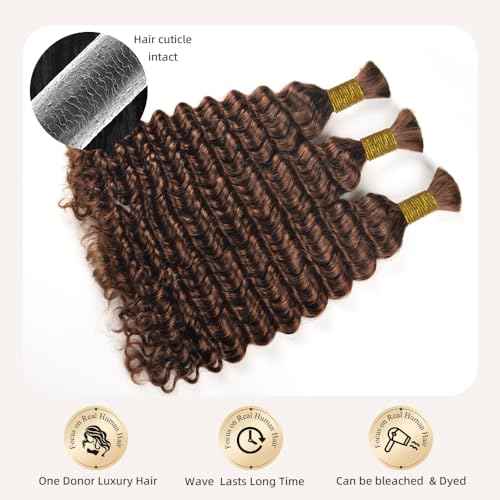 Medium Brown Braiding Hair Bulk Hair 100% Human Hair #4 Deep Wave Human Hair For Boho Braids 100g Bohemian Knotless Braid In Hair Extensions No Weft 20 Inch