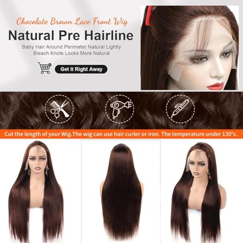 14 Inch Chocolate Brown Lace Front Wigs Human Hair Pre Bleached 200% Density 13x6 HD Straight Lace Front Wigs Pre Plucked with baby Hair