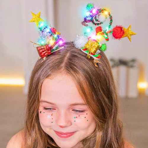 CASDRE Christmas Light up Hair Clips Green Red Xmas Gifts Hair Pieces Snowflake Hair Barrettes Christmas Tree Sparkly Hair Accessories for Women and Girls