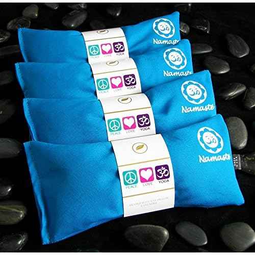 Yoga Eye Pillows - Unscented Eye Pillows - Namaste Hot Cold for Stress, Meditation, Spa, Relaxation Gifts - Made in USA by Happy Wraps - Set of 4 - Turquoise Cotton