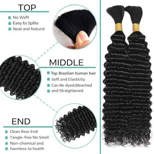 Human Braiding Hair for Boho Braids 110g 20 Inch Deep Water Wave Bulk Human Hair for Braiding No Weft 12A Wet and Wavy Curly Human Hair Extensions 2 Bundles/Pack Natural Color