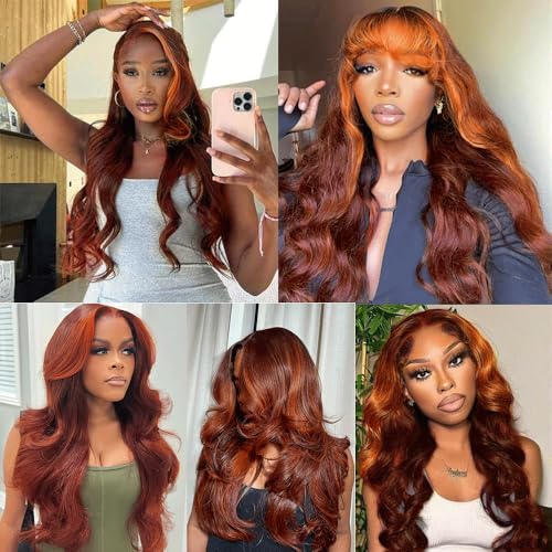 P33/350 Bundle Ombre Orange Brown Body Wave Human Hair Bundles Highlight Copper 3 Bundles 18 20 22 Inch Two Tone Reddish Brown Mixed With 350 Ginger Bundle