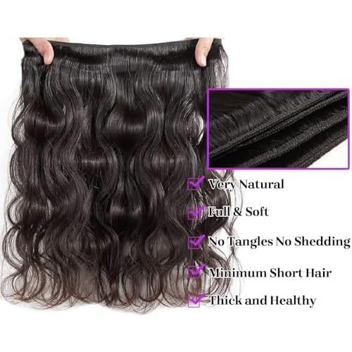 MsSunlight 12A Body Wave Bundles Human Hair 14 16 18 20 Inch Human Hair Bundles 100% Unprocessed Brazilian Virgin Hair 4 Bundles Quick Weave Deals Human Hair Extensions for Women Natural Color