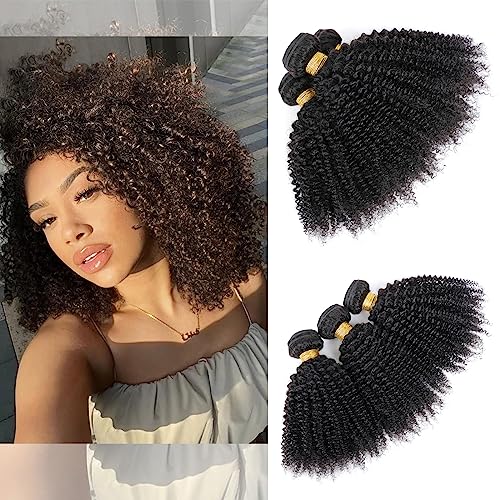 Human Hair Bundles for Black Women Afro Kinky Curly 10 12 14Inch Weave Unprocessed Virgin 100% Human Hair Extensions Natural Color