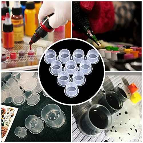 CINRA Tattoo Ink Cups, 500Pcs Disposable Plastic Pigment Tattoo Ink Caps, Large Wide Base, Tattoo Supplies