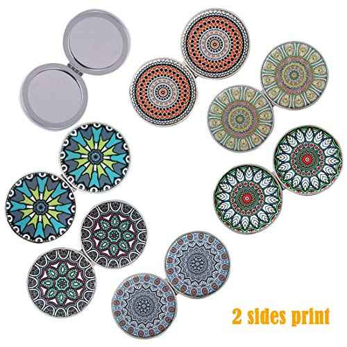 Beaufy Compact Mirror Set Small Travel Magnifying Pocket Mirrors for Purse Handheld Mini Folding Portable with 1x/2x Magnification for Women Girls Men Pack of 6
