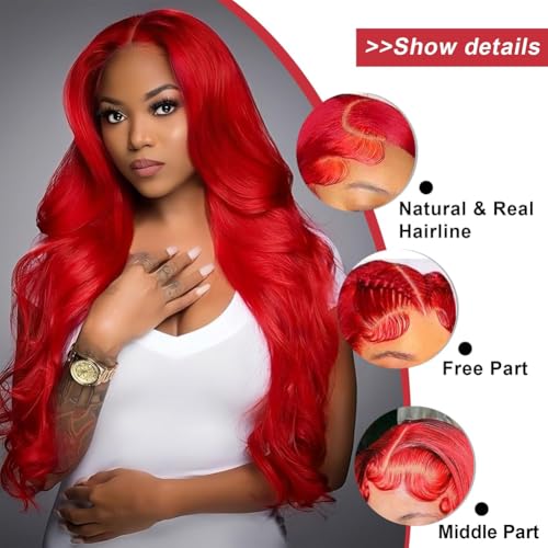 Red Wig 13x6 Lace Front Wigs Human Hair 22 Inch Body Wave Lace Front Wigs Human Hair Red 200 Density HD Colored Body Wave Frontal Wigs