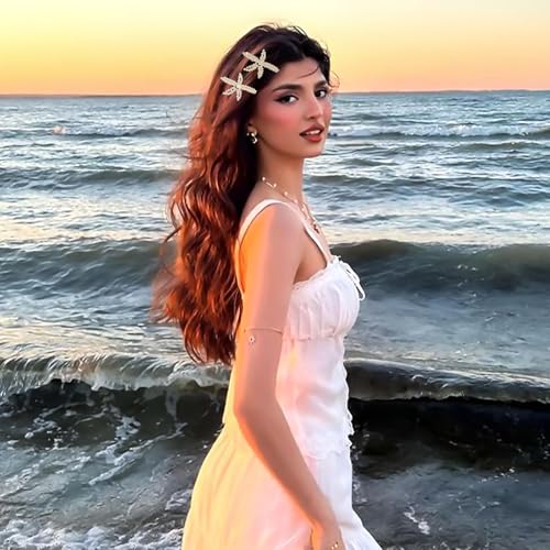 Starfish Rhinestone Hair Clips - 3PCS Seashell Crystal Barrettes Mermaid Accessories Head Pieces Glitter Hair Decoration for Women and Girls