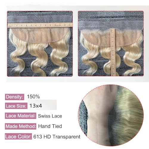 613 Frontal Closure Blonde Lace Body Wave 613 Frontal Only 180% Density 12A Brazilian Virgin Remy Hair Free Part Ear To Ear Hd Transparent 613 Lace Closure 18 Inch
