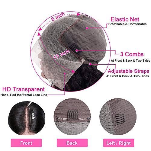 13x6 Lace Front Wigs Human Hair Bob Wig Human Hair Frontal Lace Wig Glueless Wigs Human Hair Pre Plucked Transparent Short Wigs for Women 150% Density (Natural color 13X6 straight bob, 16 Inch)