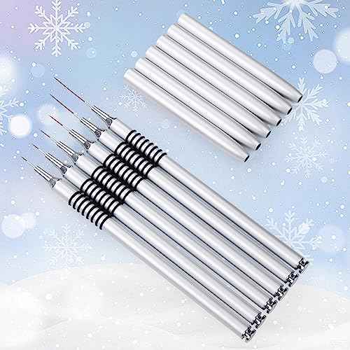 Nail Art Liner Brushes Set, 6Pcs Nail Art Design Brush Striping Thin Long Lines Dotting Drawing Pen, UV Gel Polish Painting Metal Handle Striper Brushes Size 5/7/9/11/20/25mm