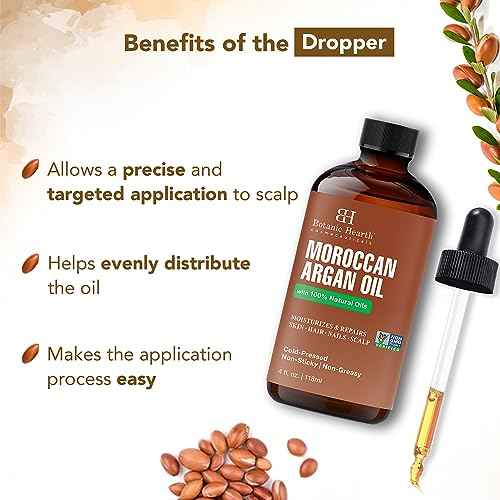 Botanic Hearth Argan Hair Oil for Adult Hydration, Nourishing, Strengthening, Curly, Frizzy, Dry, Damaged Hair, Non-GMO Verified, 4 fl oz, 1 Count