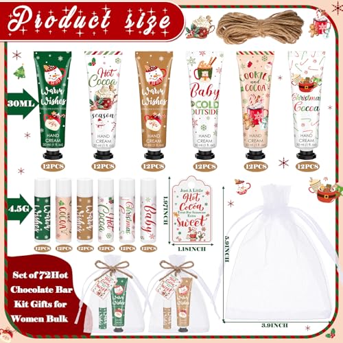 Demissle 72 Pcs Christmas Hot Cocoa Party Favors Hand Cream and Lip Balm Gifts Bulk Xmas Party Stuffers Christmas Stocking Favors Xmas Red Green Hot Cocoa Gifts Set for Baby Shower Guests