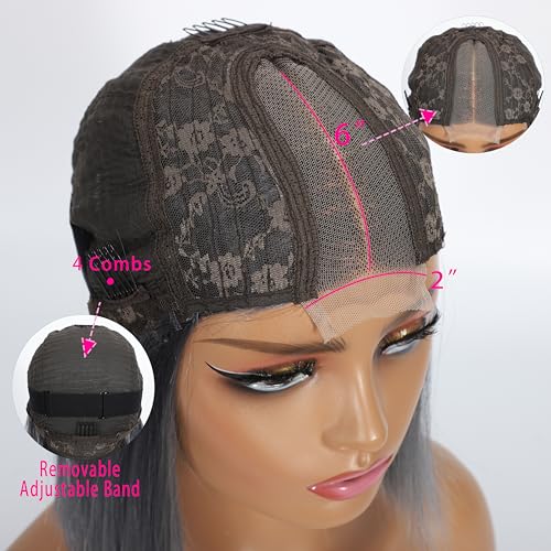 Selina Hair 2x6 Bob Wigs Human Hair P4/Grey Color Brazilian Virgin Hair HD Lace Front Wigs Human Hair Glueless Bob Wig with Baby Hair Straight Bob for Women 10 lnch