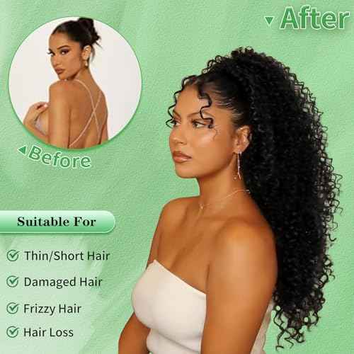 Youthfee 27¡± Drawstring Ponytail Deep Curly Heat Resistant Instant Clip Ponytail Extension Protective Style Afro Kinky Curly Hair Pieces for Women