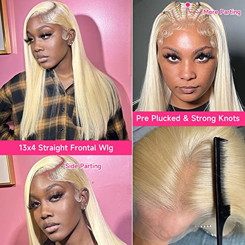 613 Lace Front Wig Human Hair 28Inch 13x4 Blonde Lace Front Wigs 210% Density 613 HD Lace Frontal Wig 12A Brazilian Long Straight Human Hair for Women Glueless Wigs Pre Plucked with Baby Hair