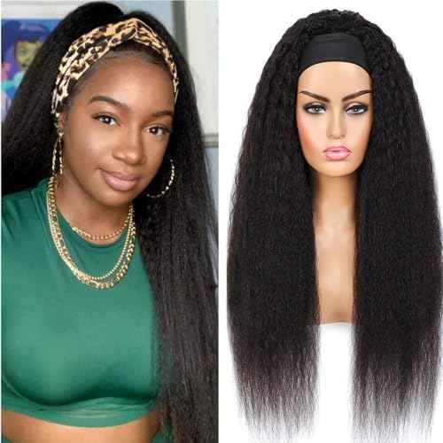 Zealady Human Hair 180 Density Yaki Straight Headband Wigs for Black Women, 14 Inch