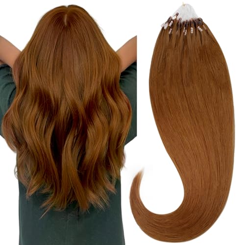 HOTBANANA Micro Ring Hair Extensions, 20 Inch 50g 50s Copper Beads Real Human Hair Straight Link Loop Extensions