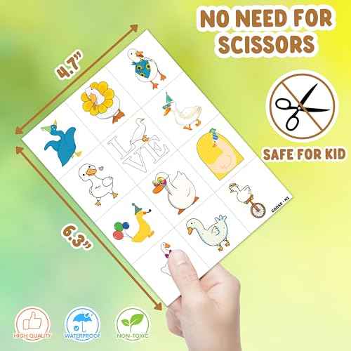 Duck Pre-Cut Temporary Tattoos 8 Sheets 96 PCS Silly Goose Party Decorations Supplies Favors Geese Animals Theme Birthday Cute Stickers Christmas Gifts for Boys Girls Class School Carnival (Normal)