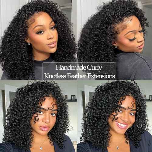 Pre-Separated Crochet Hair Extensions Knotless Curly Crochet Hair Extensions Real Human Hair With String for Braiding Reusable Fullness Deep Curly Feather Crochet Human Hair for Women 18inch 50g