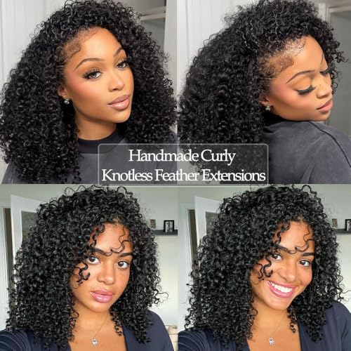 Pre-Separated Crochet Hair Extensions Knotless Curly Crochet Hair Extensions Real Human Hair With String for Braiding Reusable Fullness Deep Curly Feather Crochet Human Hair for Women 22inch 50g