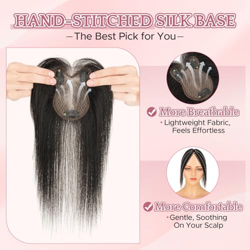 SEGO Human Hair Topper Double-Layer Hand-Stitched Thinning Hair Toppers for Women 360¡Æ3D Coverage Toppers Hairpieces Add Volume,11inch #04 Chocolate Brown,20g