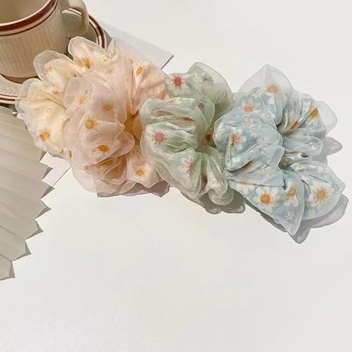 Daisy Floral Hair Ties for Girls - Elastic Non-Slip Ponytail Holders for Thick and Thin Hair, Scrunchies Hair Accessories for Women, 4Pcs