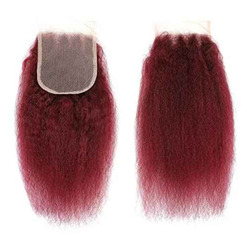 99j Brazilian Yaki Straight Human Hair 4 Bundles Yaki Human Hair Bundles 100% Virgin Kinky Straight Virgin Hair Extensions Women Girl Black Red (10 12 14)