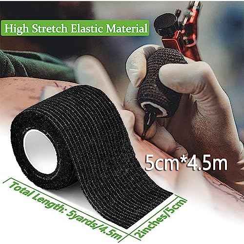 Tattoo Pen Machine Covers and Grip Tape 200Pcs Machine Pen Covers with 4Pcs 2"x 5 Yards Grip Tape Wrap Machine Pen Bags Self-Adhesive Grip Tape Black for Beginners and Artists