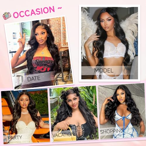 13x6 Lace Front Wigs Human Hair 200 Density Full Real Virgin Human Hair Wig Invisilbe Hairline Tiny Knots Body Wave HD Lace Frontal Wigs Pre Plucked Natural Black 20 Inch