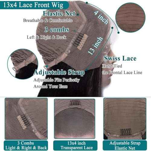 Azkiu Straight Lace Front Wigs Human Hair 13x4 HD Transparent Lace Front Wig Human Hair Pre Plucked with 180% Density Brazilian Virgin Lace Frontal Wigs 14Inch