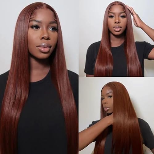 ijoy Reddish Brown Human Hair Bundle Long Straight Human Hair Brazilian Virgin Human Hair 24 Inch Chocolate Color for Women (33#)