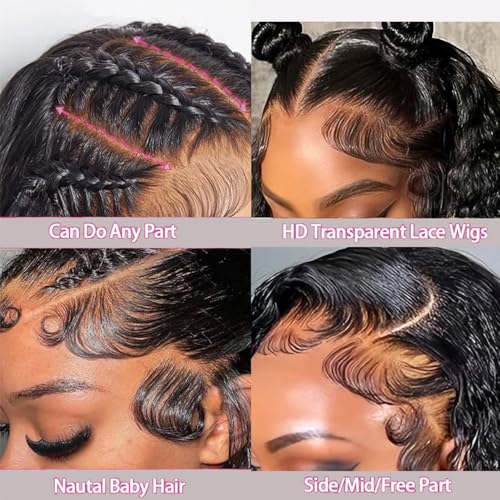 13x4 Deep Wave Lace Front Wigs Human Hair 200 Density HD Full Lace Frontal Wigs Pre Plucked Bleached Knots Curly Human Hair Wig 20 Inch Wigs for Black Women