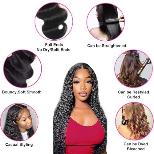 U Part Wigs Human Hair for Black Women Deep Wave Human Hair Brazilian Hair Full Head Clip in Half Wig V Part Glueless Wigs Human Hair Pre Plucked U Shape Wigs (Natural Black, 16 inch)