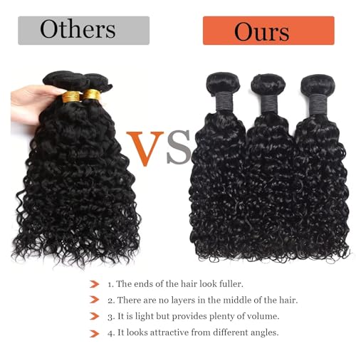 Water Wave Human Hair Bundles 12A Double Weft Deep Curly Wave Bundles 100% Unprocessed Brazilian Virgin Human Hair Natural Black Color Wet And Wavy Hair Extensions 16 18 20
