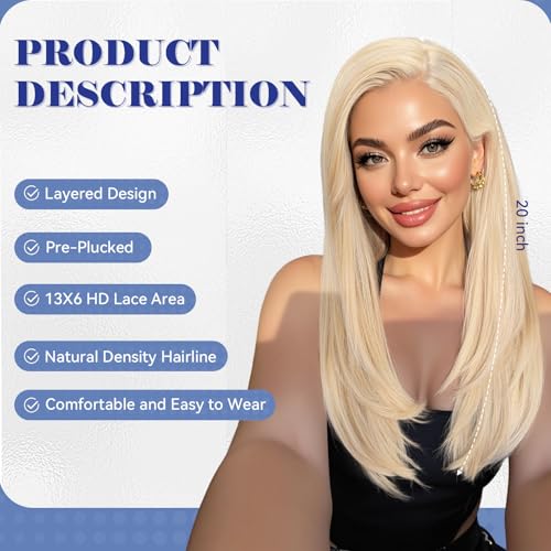 HAIRCUBE 13X6 HD Synthetic Lace Front Glueless Wig, 24 Inch Blonde Highlight Layered Wig, Natural Density Hairline Human-Like Wigs for Women
