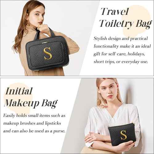 Gifts for Women, Initial Toiletry Makeup Bag Hanging Cosmetic Organizer with Embroidery Letter Personalized Nurse Teacher Appreciation Gift Birthday Christmas Gifts for Mom Sister Wife Friend Auntie