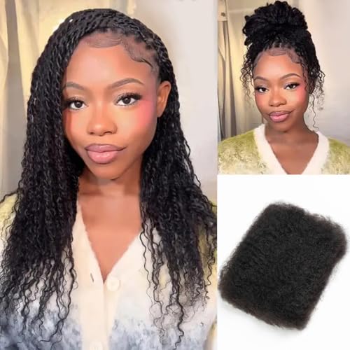 REBECCA FASHION Afro Kinky Bulk Human Hair 50g/Pack Braiding Hair for Dreadlock Extensions, Loc Repair, Afro Kinky Curly Human Hair Bulk for Twist 20 Inch Natural Black Color