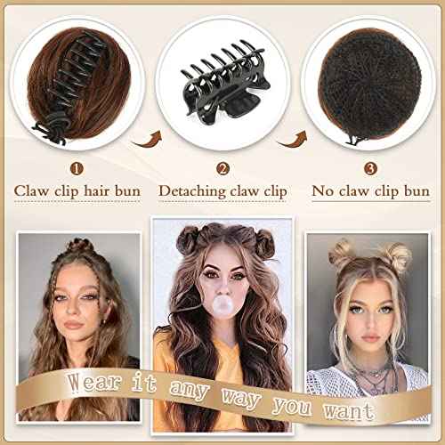 SOFEIYAN 2PCS Mini Claw Clip in Hair Bun Extension Synthetic Wig Accessory Updo Space Bun Hair Messy Cat Ears Hair Bun Pieces for Women, Darkest Brown Tend to Black