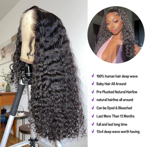 13x4 Deep Wave Lace Front Wigs - Pre Plucked 180 Density - 20 Inch Human Hair Wig