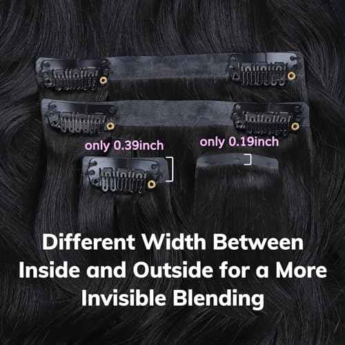 IDN BEAUTY Seamless Clip In Hair Extensions Human Hair, Body Wave 14 Inch 110g 7pcs Natural Black Real Virgin Human Hair Seamless Clip Ins For Black Women PU Weft Invisible Edge