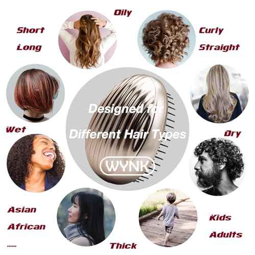 WYNK Shell Shaped Travel Hair Brush - Detangling Brush for Women & Men, Compact Portable Hair Brush for Thick/Curly Hair, Scalp Massage Brush with Protective Cover, Champagne Gold (Gift Ready)