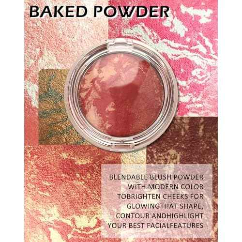 Baked Blush, Lighting Glow Marbleized Blush Powder Palette, Cruelty-Free Powder Blusher, Eyeshadow & Highlight for a Lightweight Shimmery Satin Face Makeup, Gift for Women (0.49Ounce)-01#Peachy