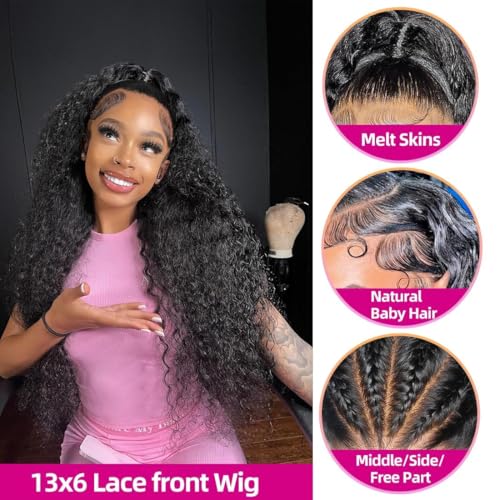 22 Inch Deep Wave Lace Front Wigs Human Hair 200% Density 13x6 HD Lace Frontal Wigs Human Hair Pre Plucked with Baby Hair Deep Curly Wigs for Black Women Natural Color